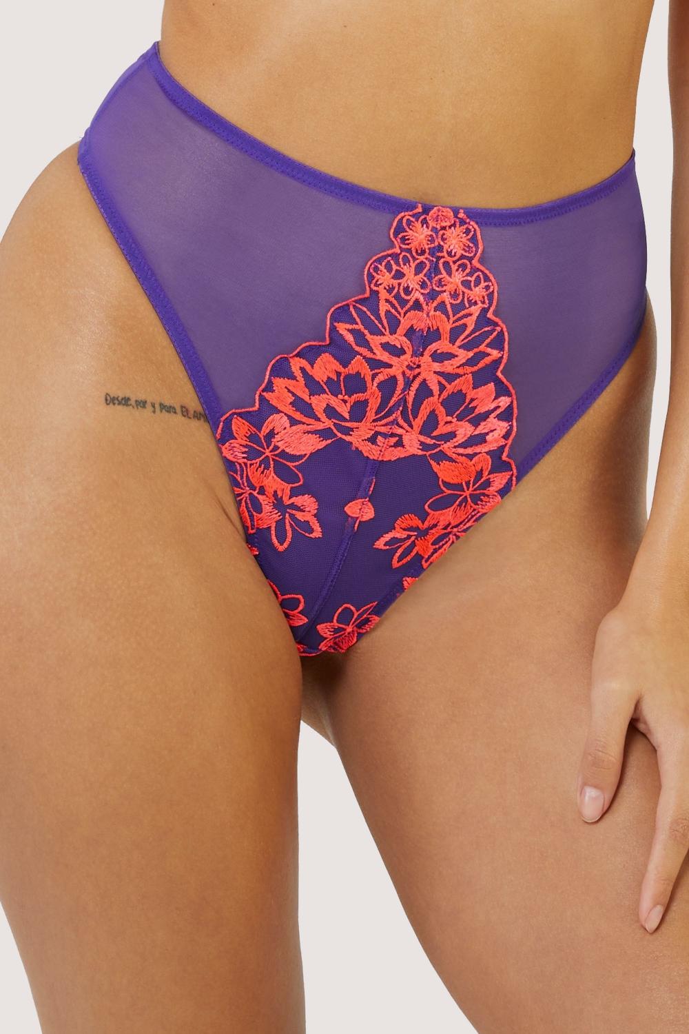 Ada Purple And Neon Pink Blossom High Waist Thong Everyday Lingerie