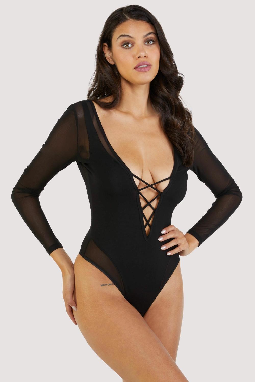 Anika Mesh And Jersey Panelled Long-Sleeve Body Dress Up