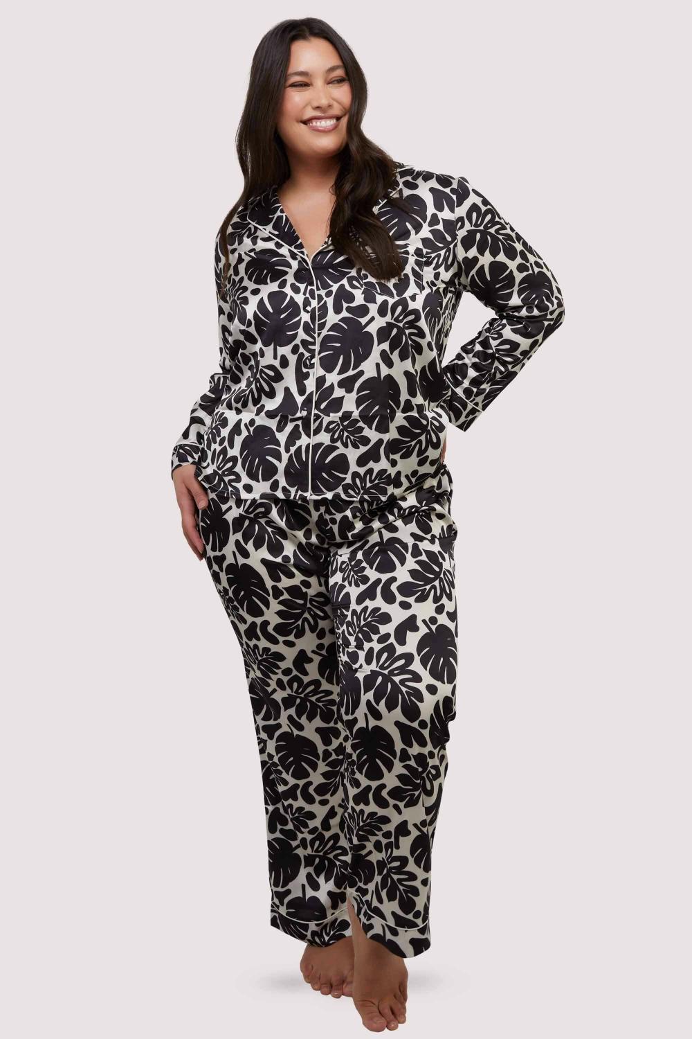 Black And White Abstract Leaf Long Sleeve Pyjama Set Nightwear