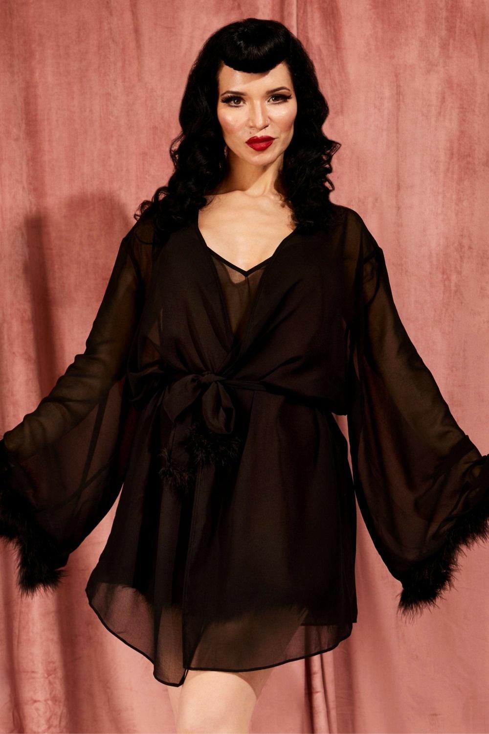 Black Feather Robe Bettie Page