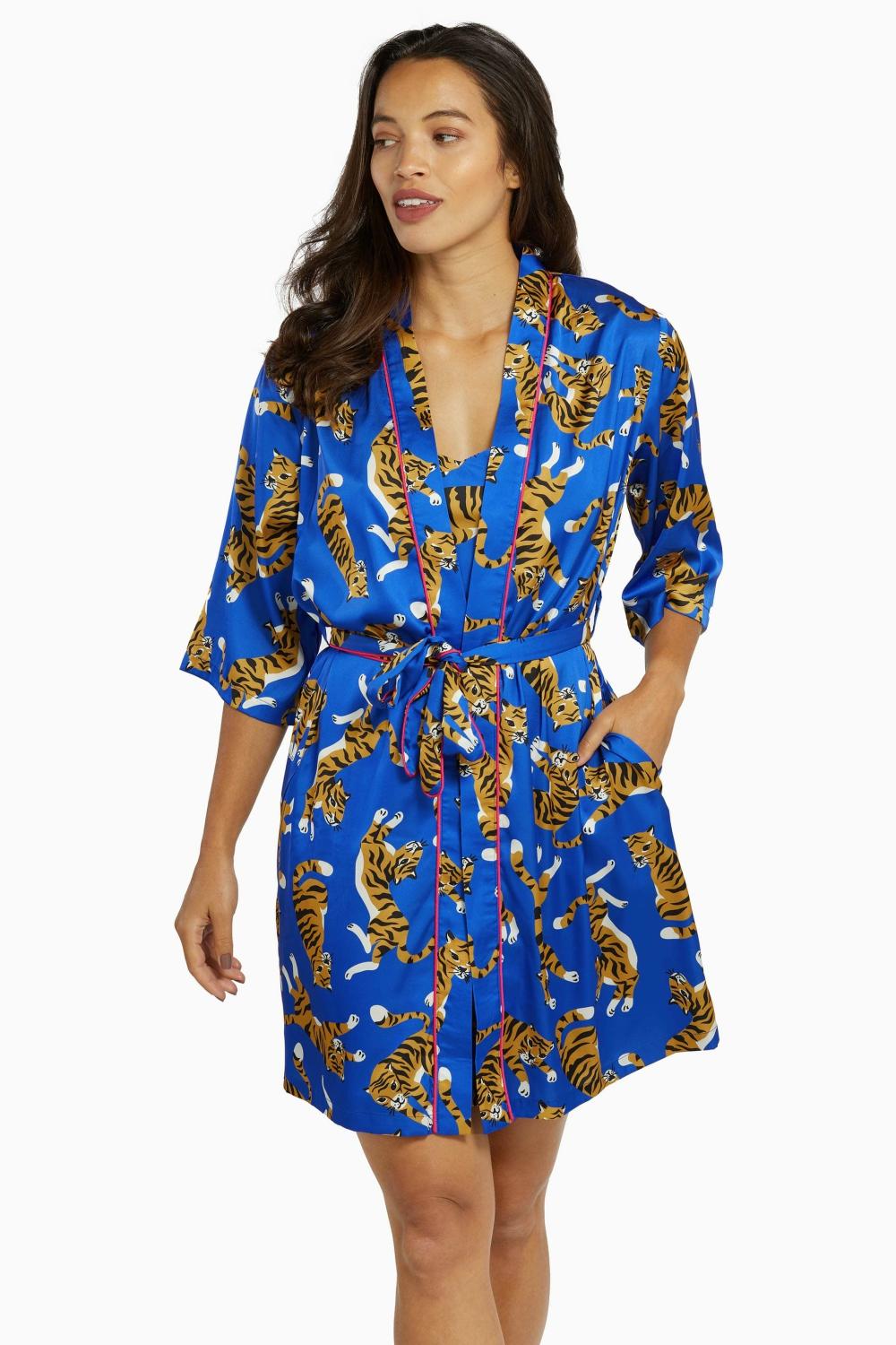 Blue Tiger Short Robe Nightwear