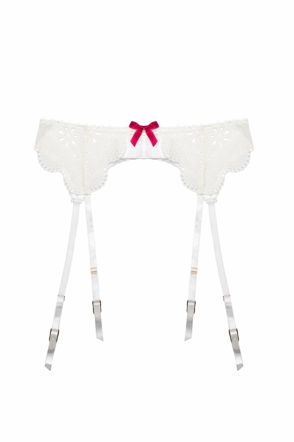 Camille White Broderie Suspender Belt Lingerie