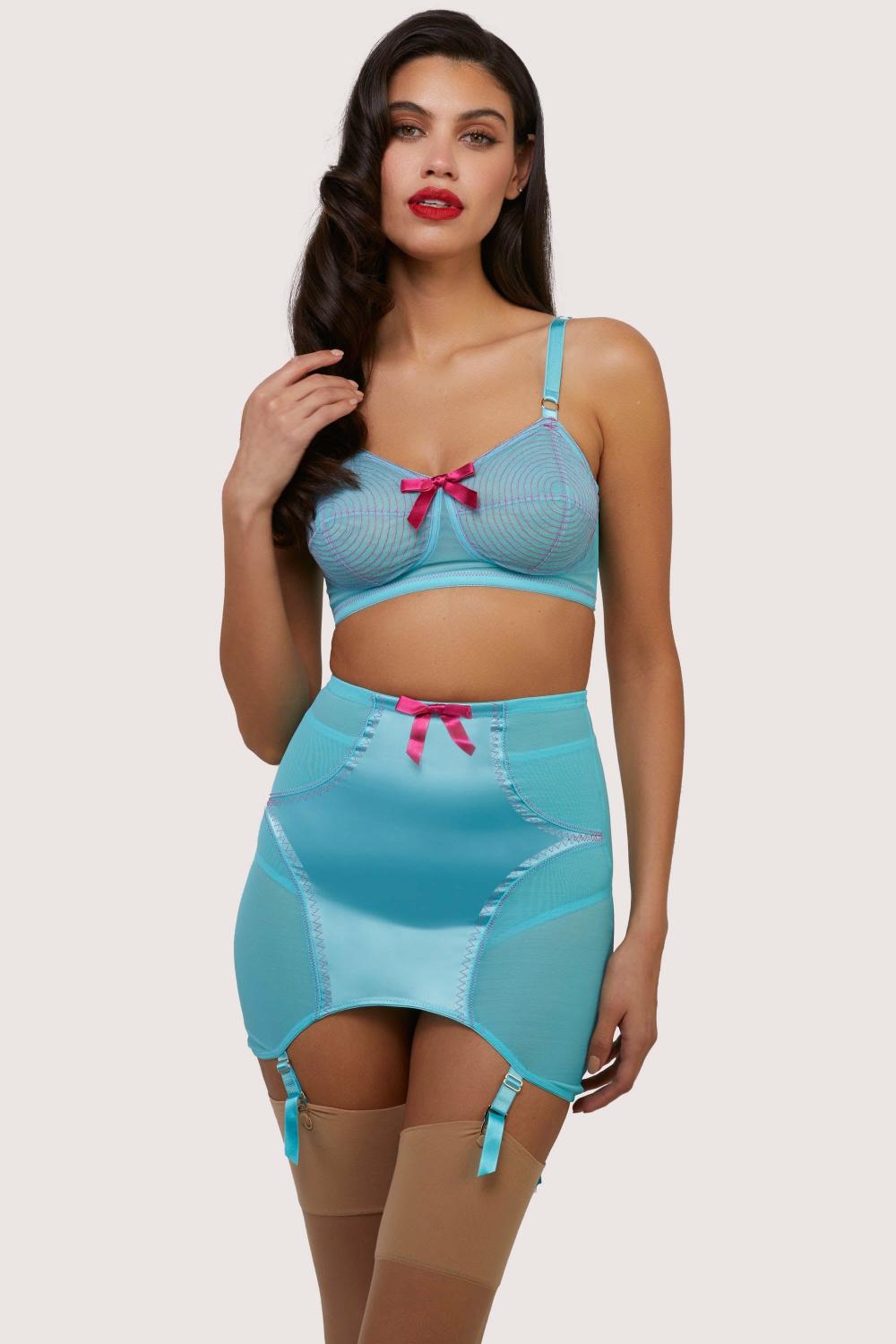 Cleo Contrast Stitch Mesh Spiral Retro Set Lingerie