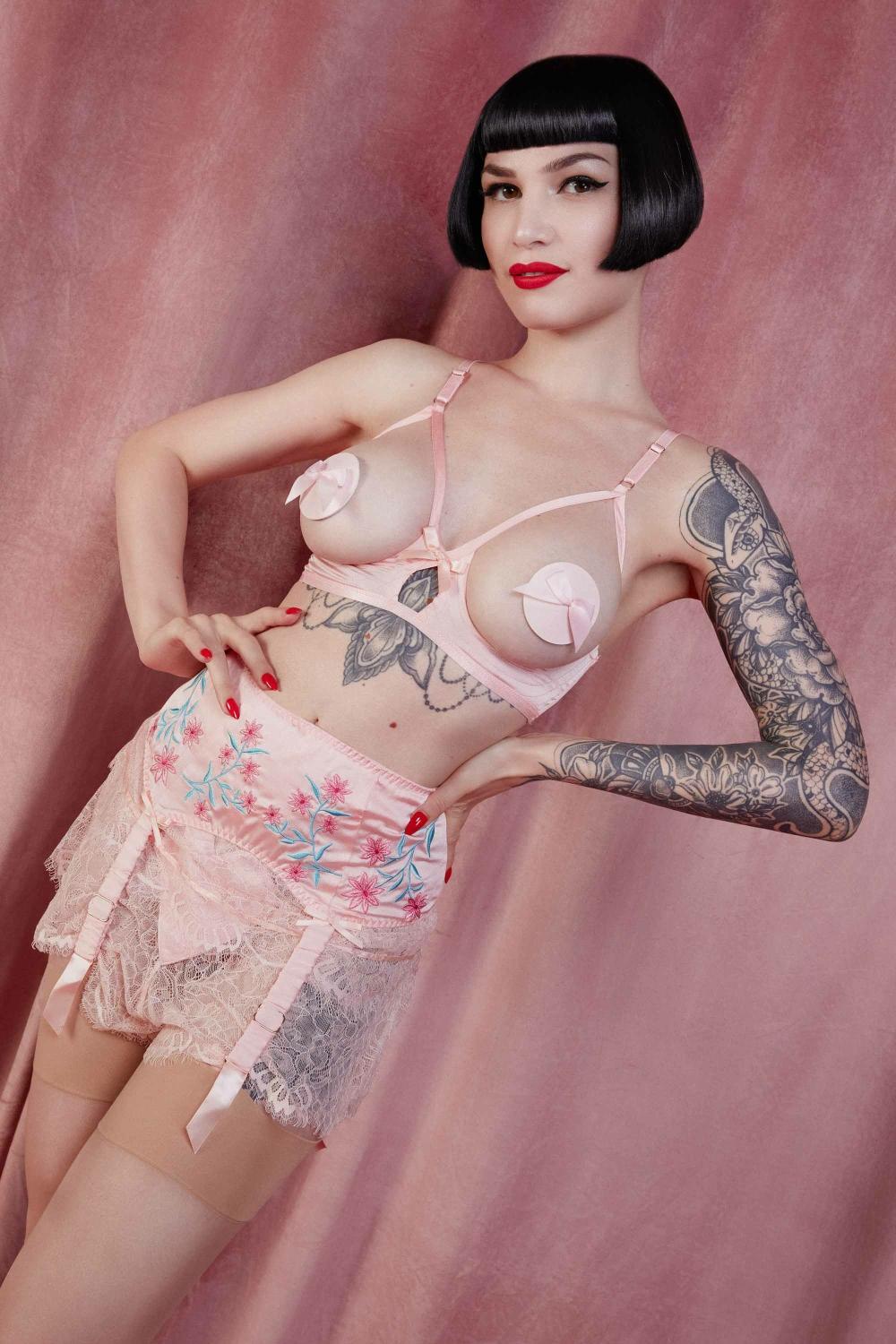 Doris Peach Cupless Stitch Detail Bra Bettie Page