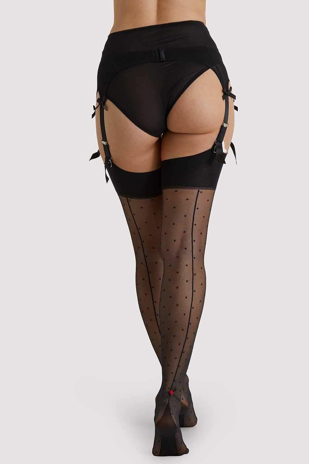 Dotty Seamed Stockings With Bow Black Hosiery