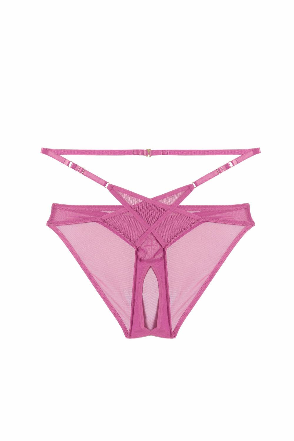 Eddie Pink Crossover Wrap Crotchless Brazilian Brief Knickers