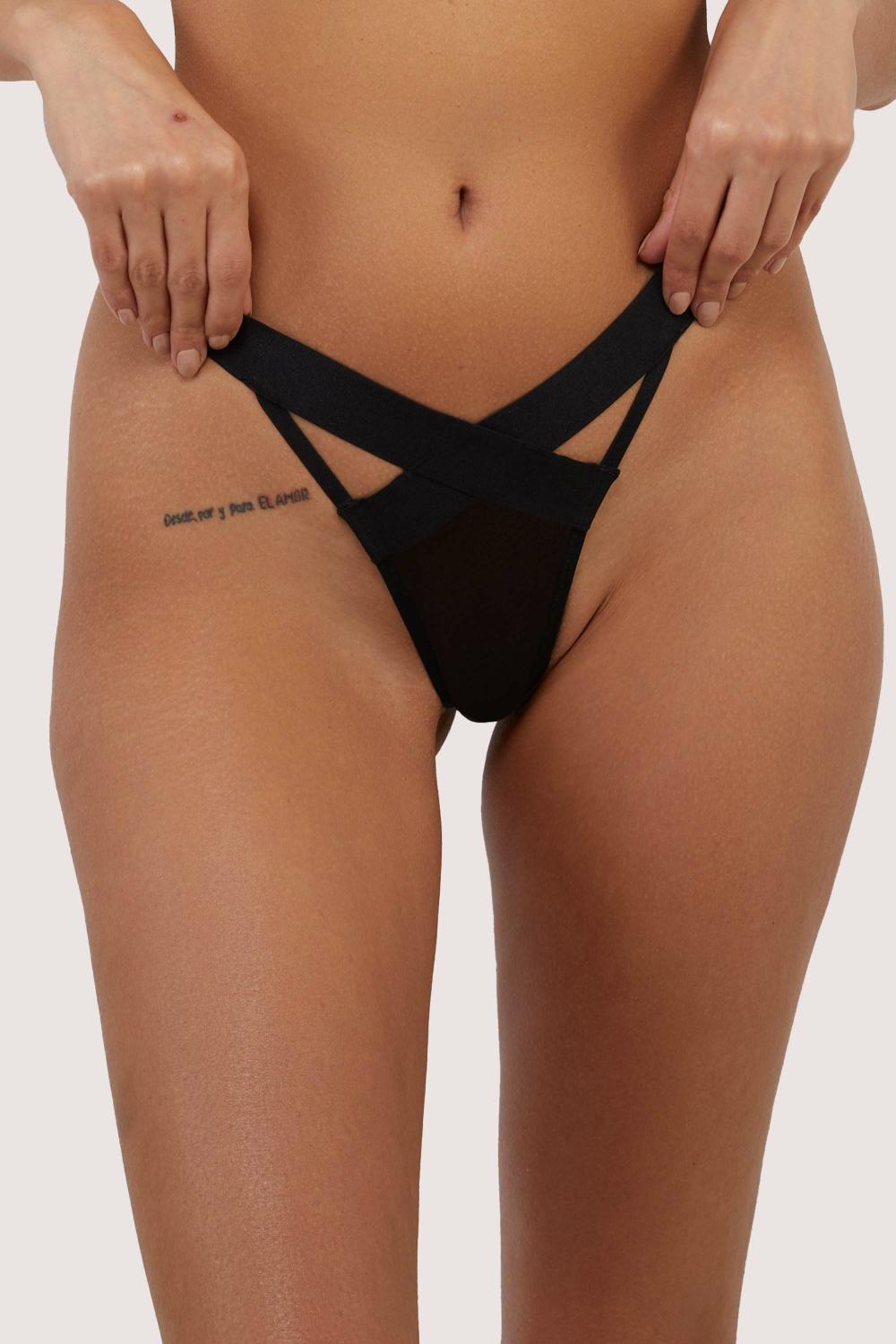 Etta Black Elastic And Mesh Thong Erotic Lingerie