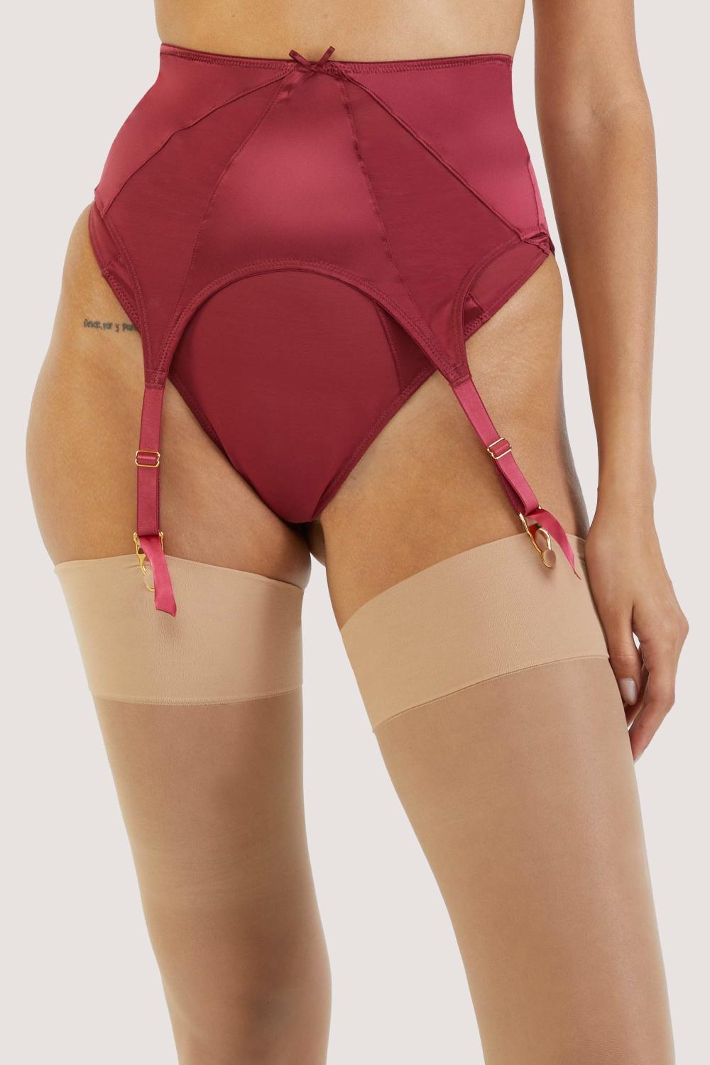 Etta Red Mesh And Satin Suspender Belt Bettie Page