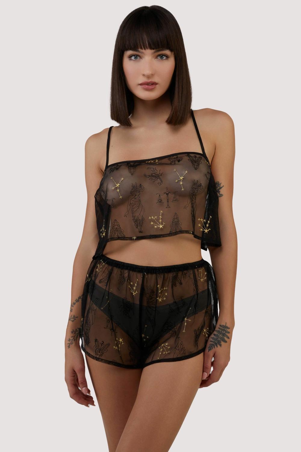 Faith Astrology Embroidery Sheer Cami Set Babydolls & Chemises