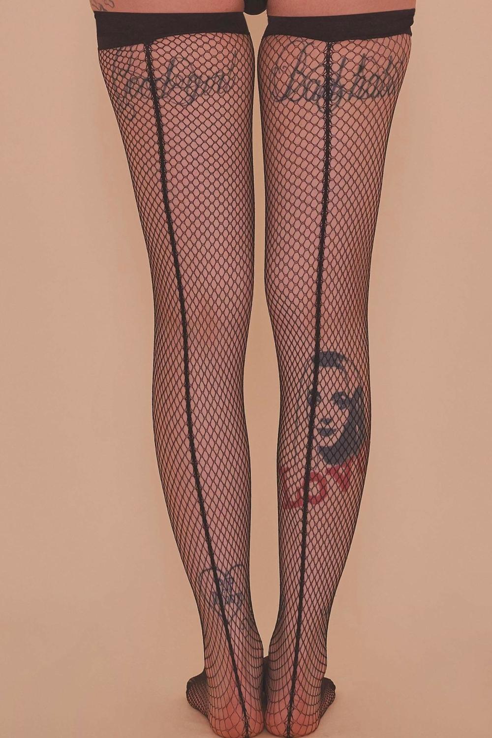 Fishnet Seamed Hold-Ups Black Bettie Page