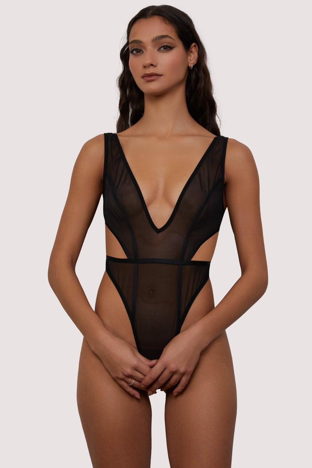 Gigi Black Mesh Crotchless Bodysuit Bodies