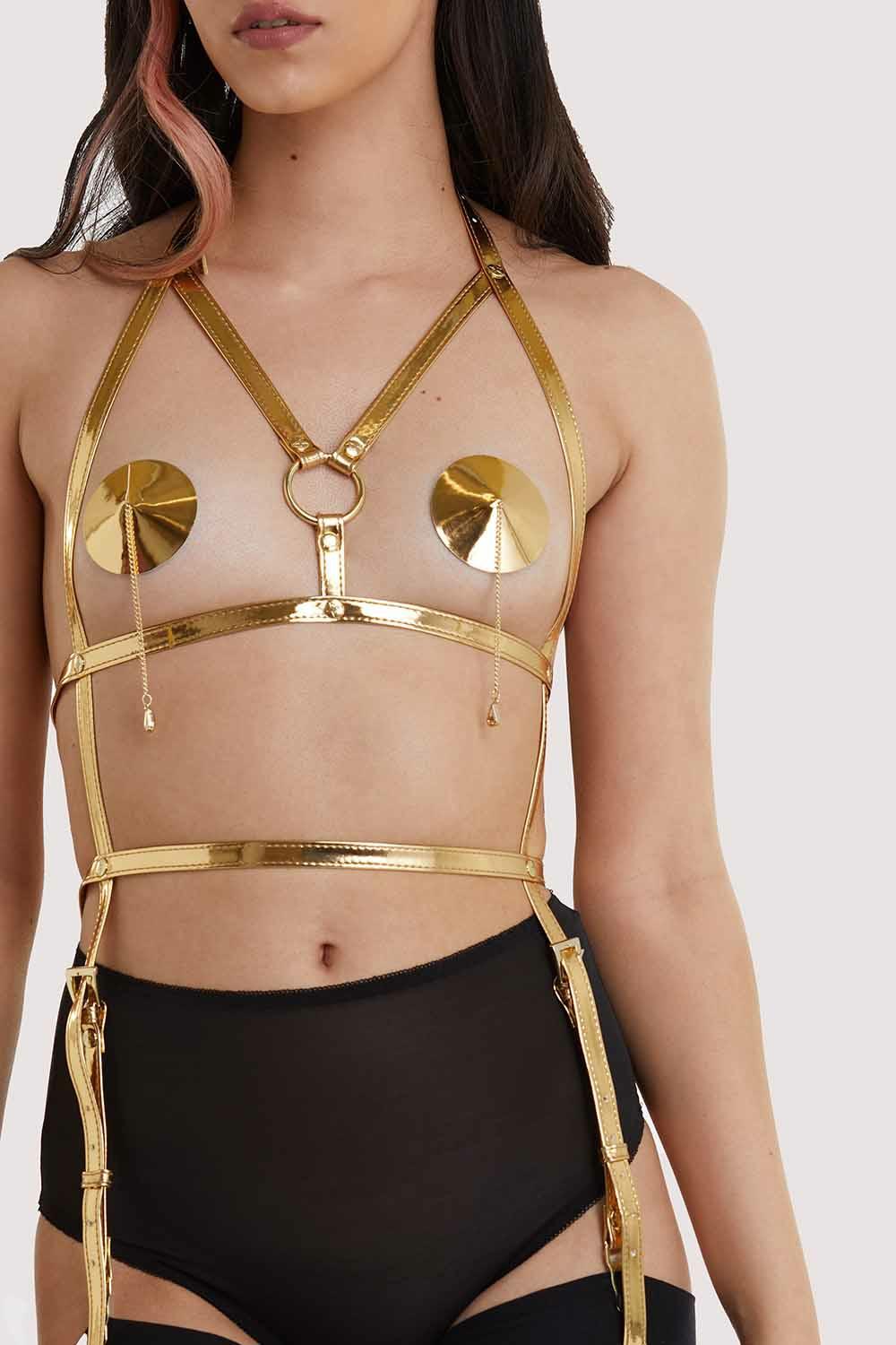 Gold Open Suspender Harness Bondage