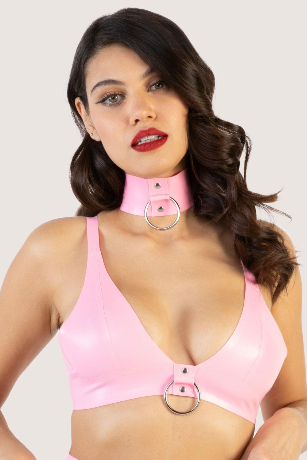 Imogen Pink Latex And Ring Bra Bondage Bras