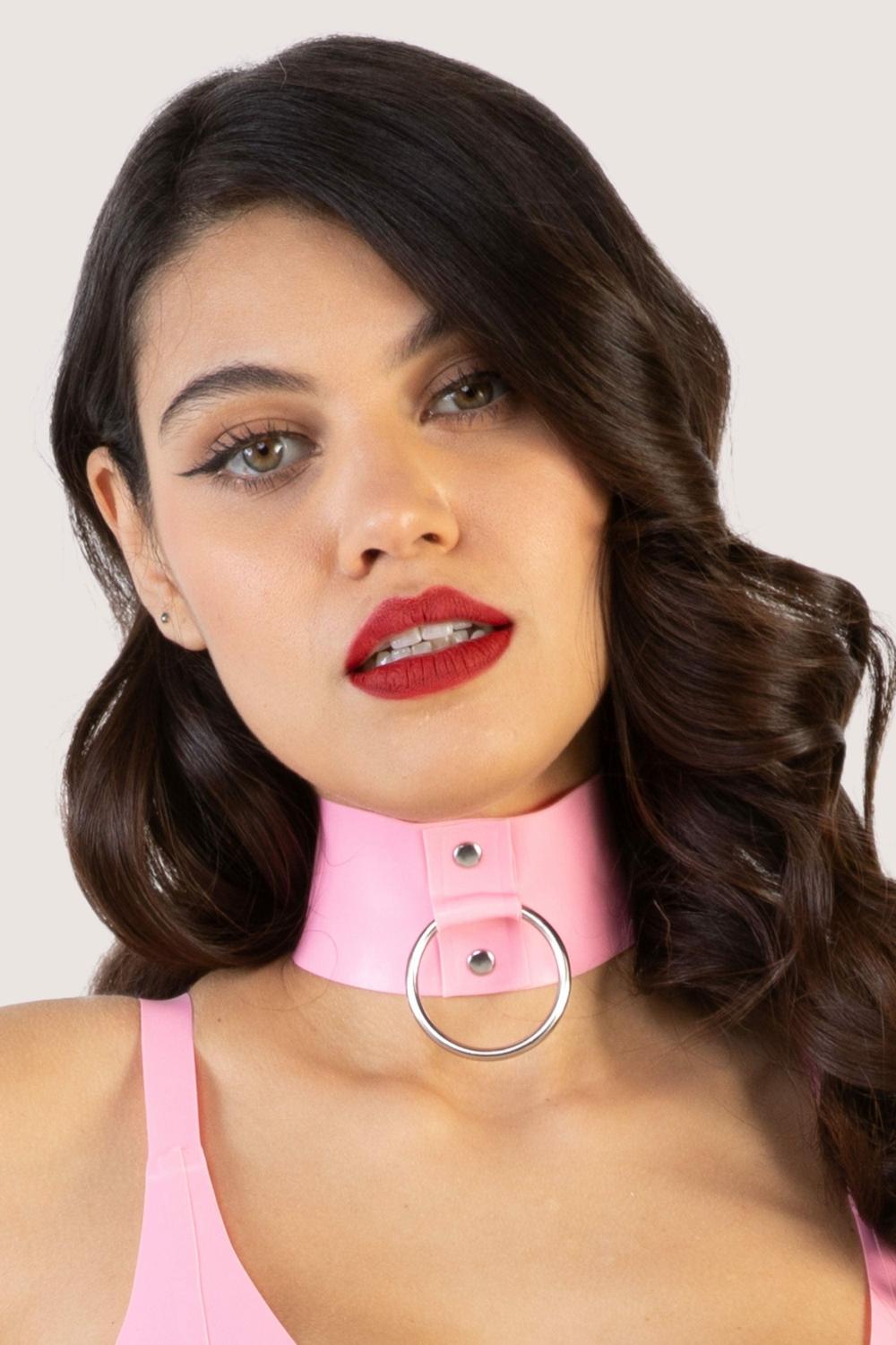 Imogen Pink Latex And Ring Collar Bondage