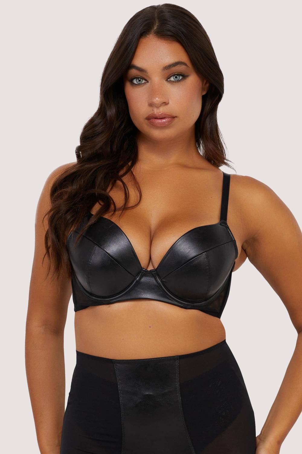 Iris Black Leatherette Padded Plunge Bra Bondage Bras