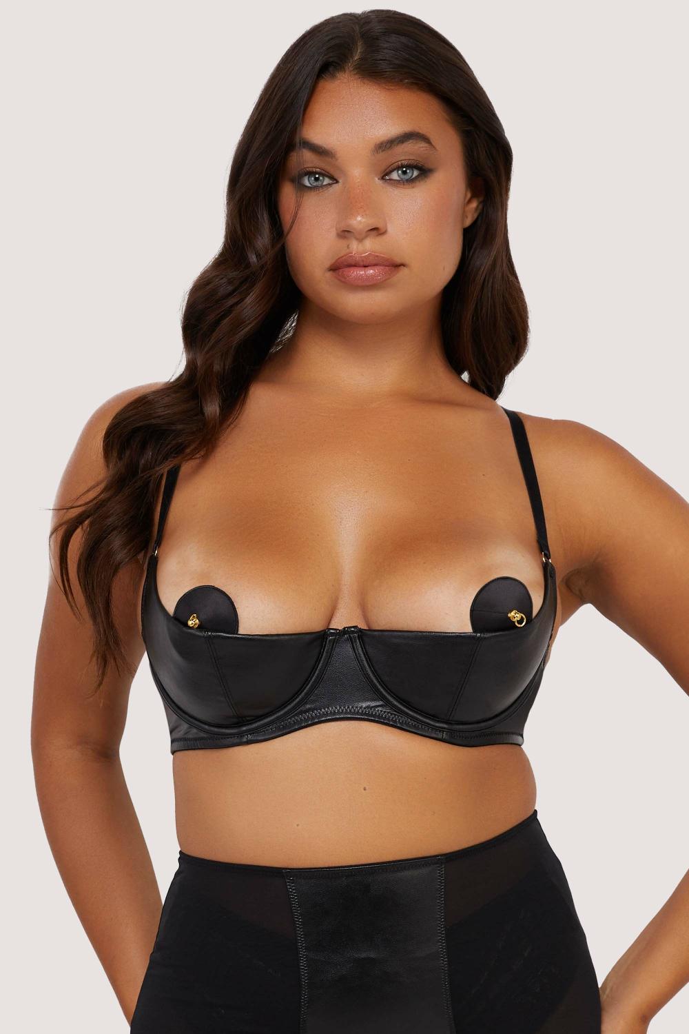 Iris Black Leatherette Quarter Cup Open Bra Bondage Bras