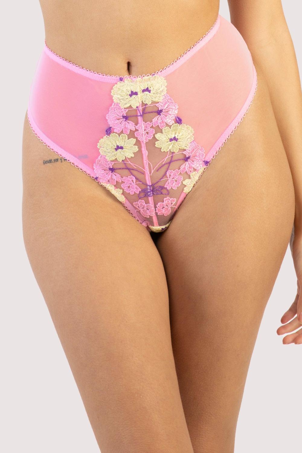 Luna Pastel Pink Embroidery High Waisted Thong Knickers