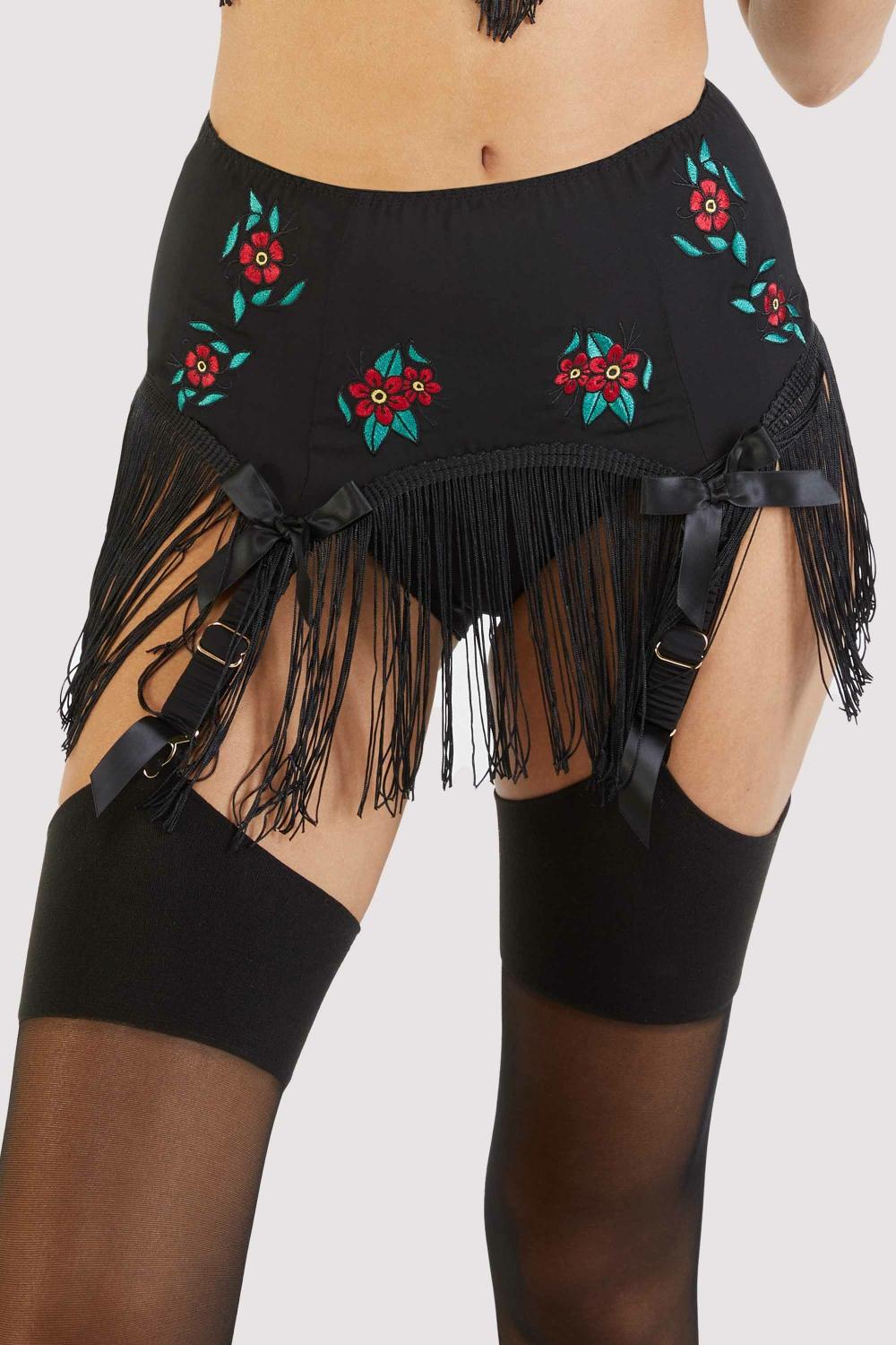 Mabel Western Floral Emboidery And Fringe Suspender Belt Dress Up