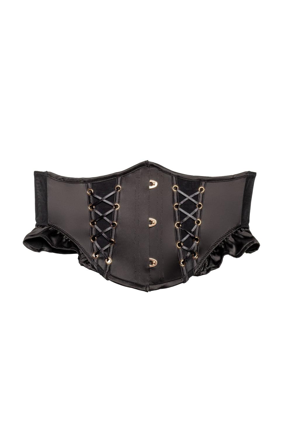 Marina Black Satin And Buckle Underbust Corset Bettie Page