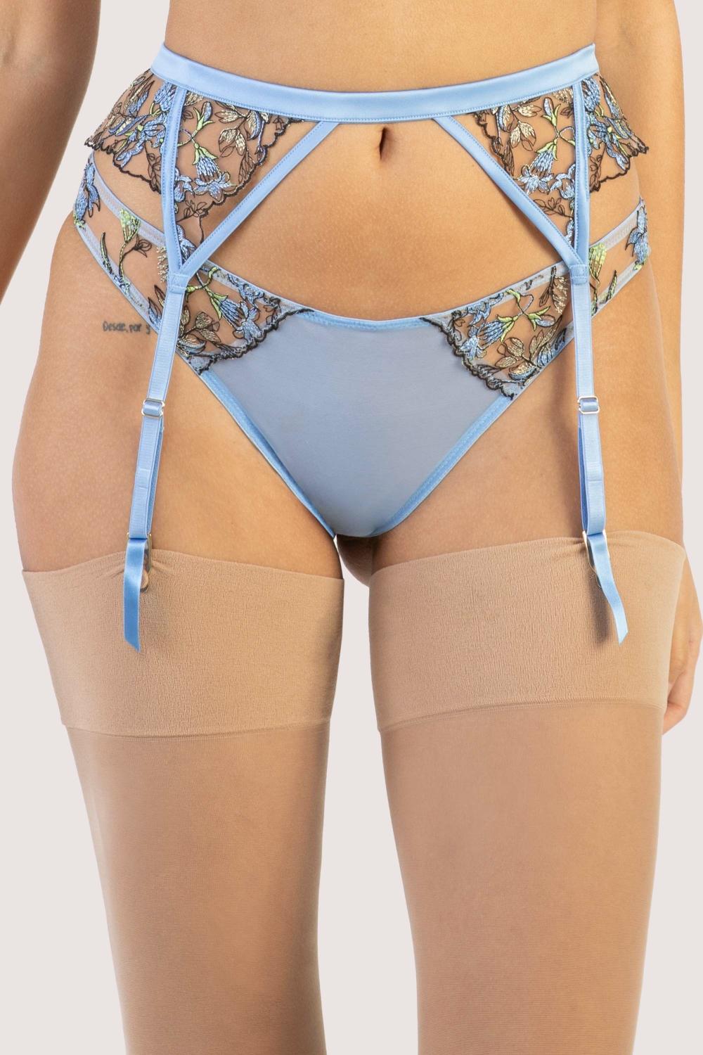 Mayla Blue Floral Embroidered Suspender Lingerie