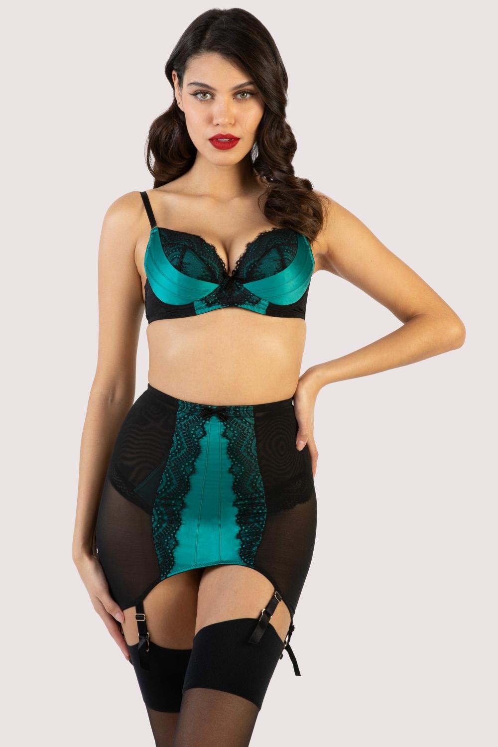 Melda Teal Satin And Lace Bra Set Lingerie