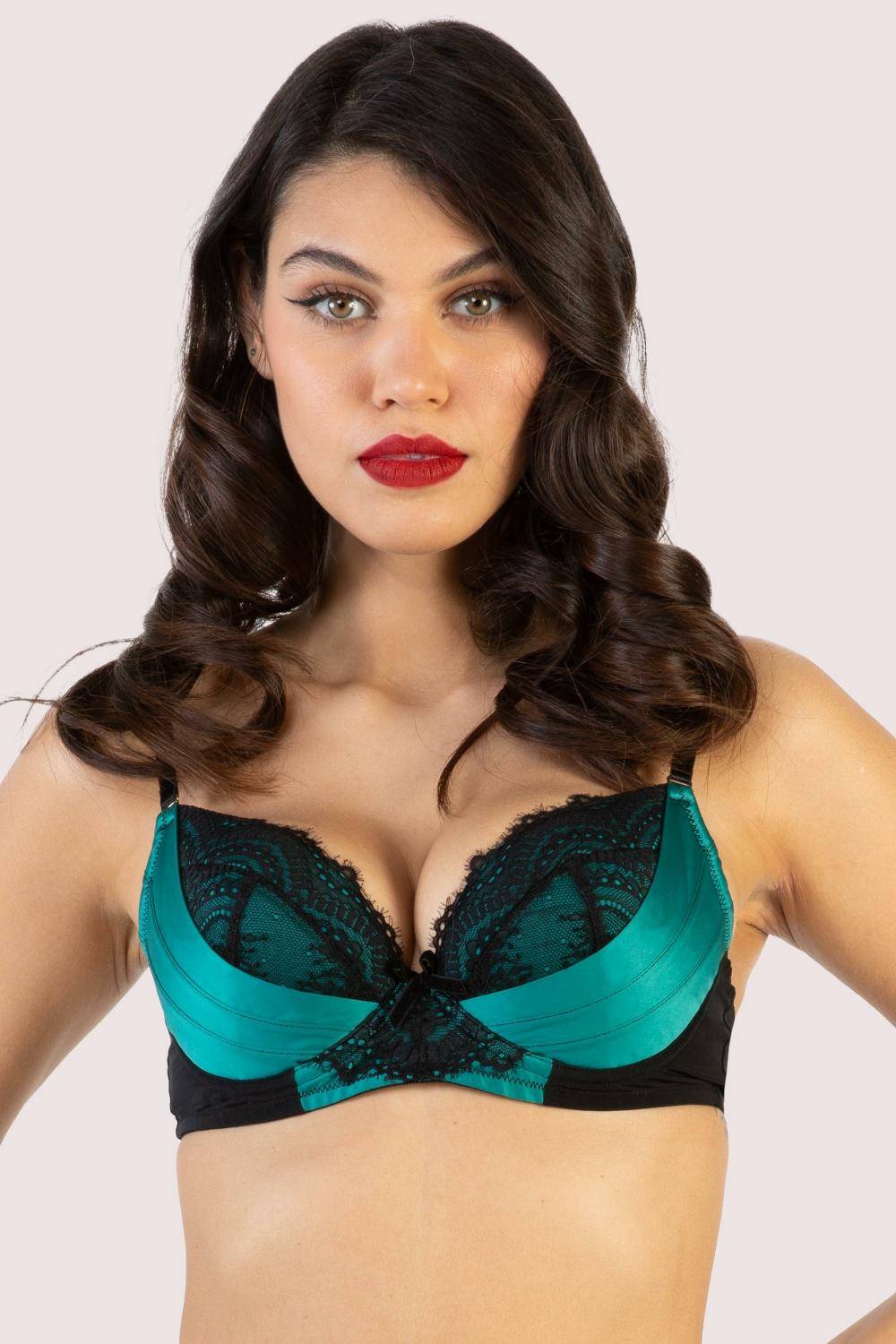 Melda Teal Satin And Lace Bra Bettie Page