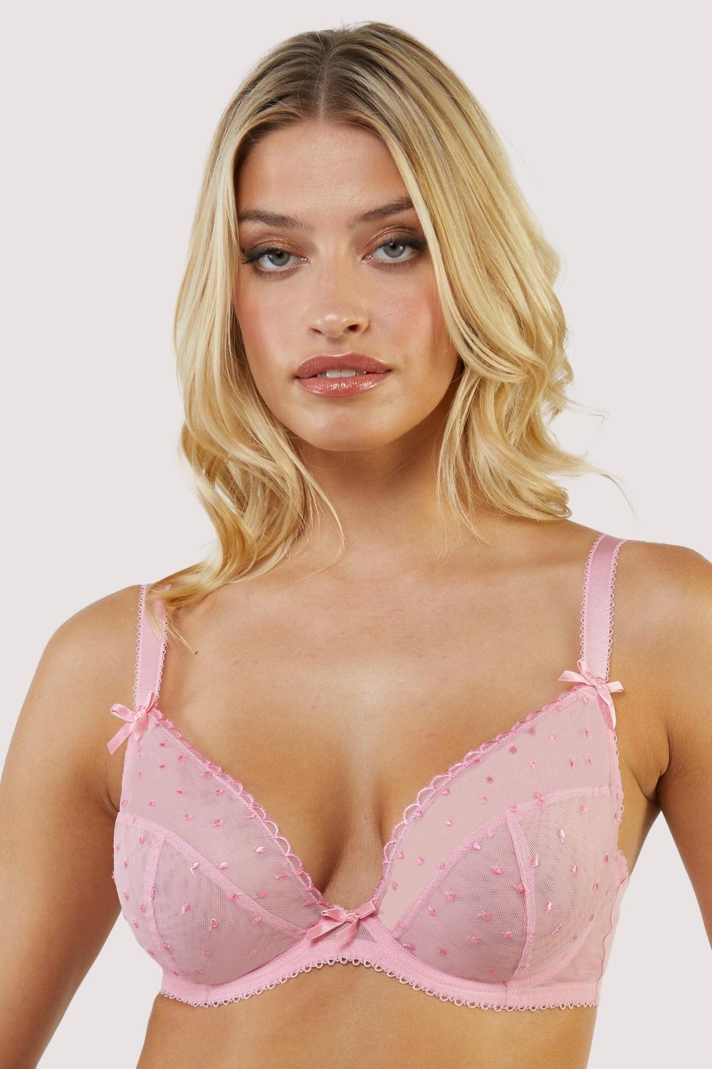 Nico Dotty Pink Sheer Mesh Plunge Bra Everyday Lingerie