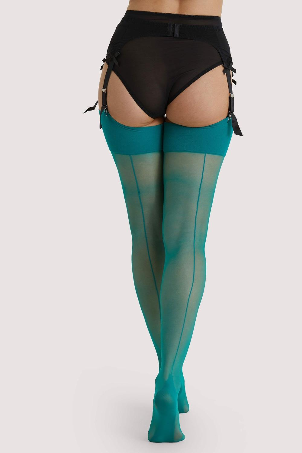 Quetzal Green Seamed Stockings Hosiery