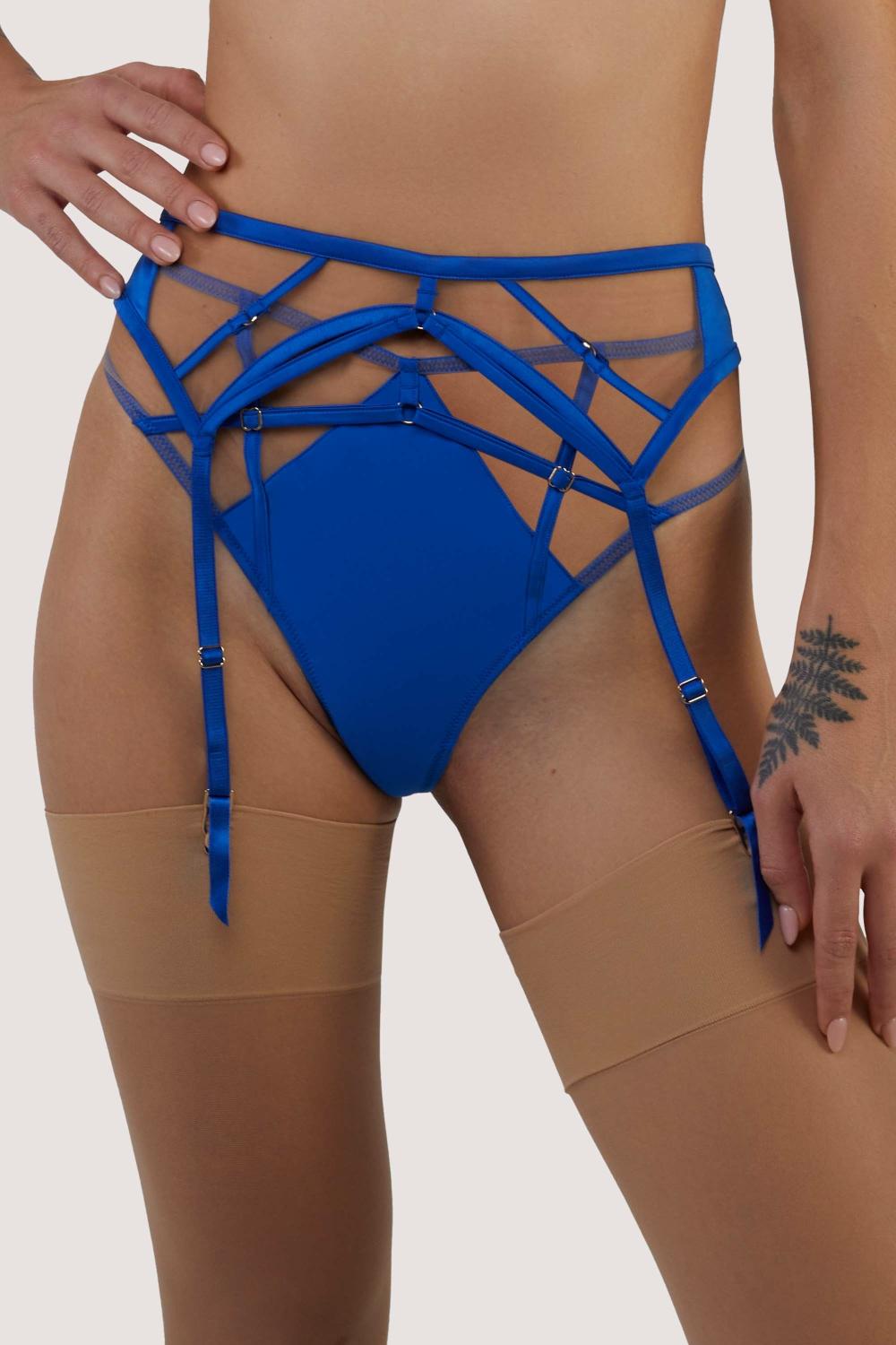 Ramona Cobalt Blue Strap Illusion Mesh Suspender Lingerie