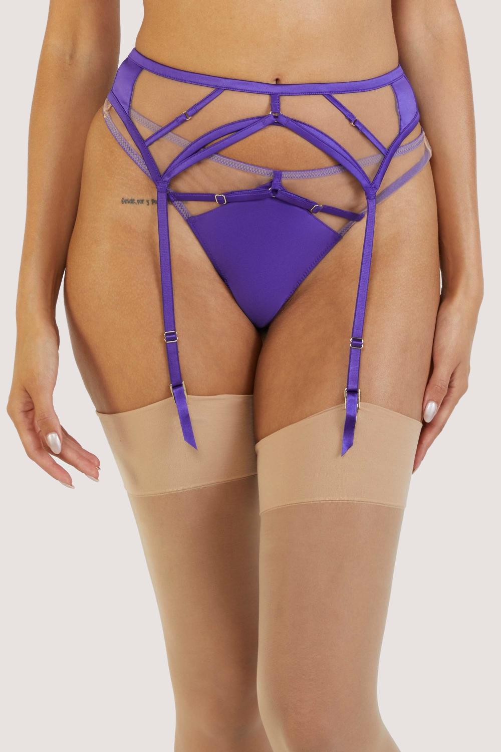 Ramona Purple Strap Detail Illusion Mesh Suspender Lingerie