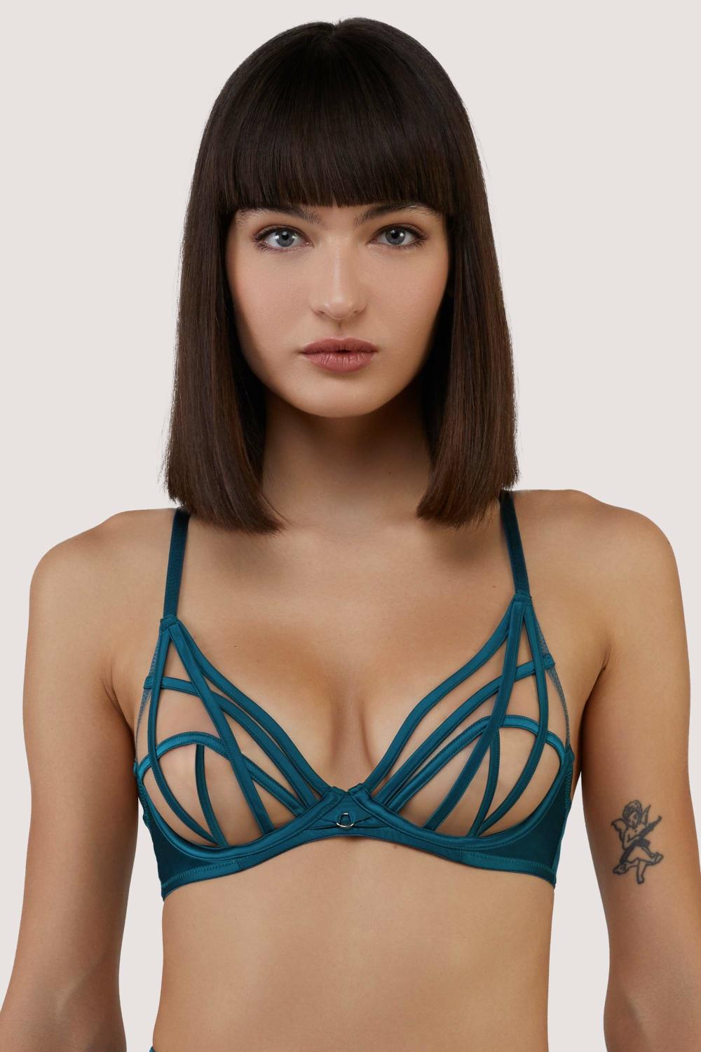 Ramona Teal Strap Detail Illusion Mesh Bra Lingerie