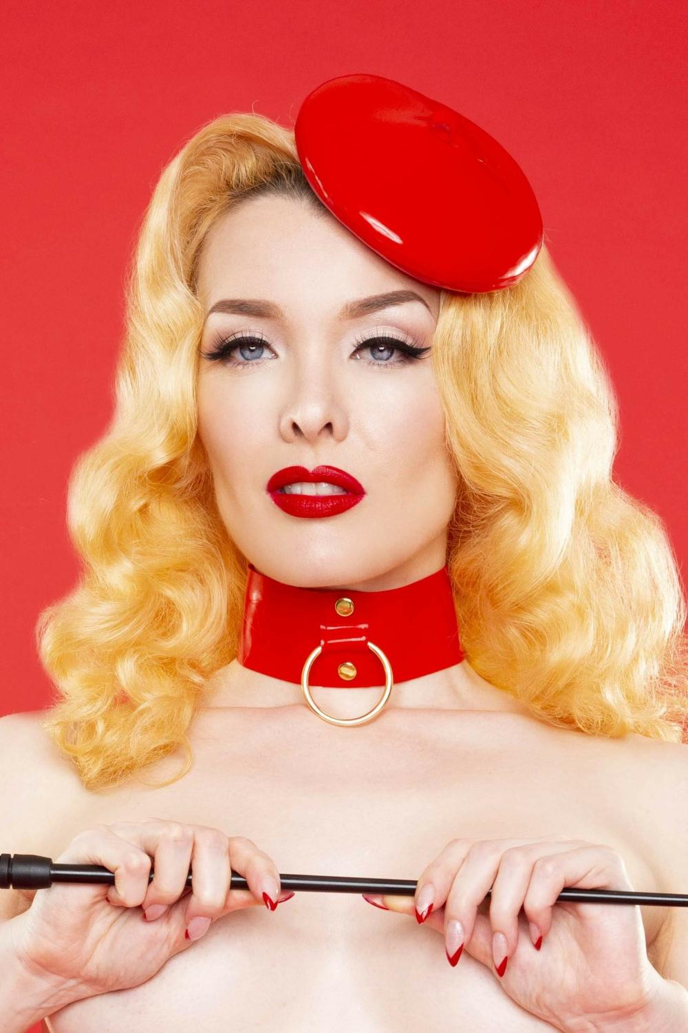 Red Latex Mini Beret Bondage