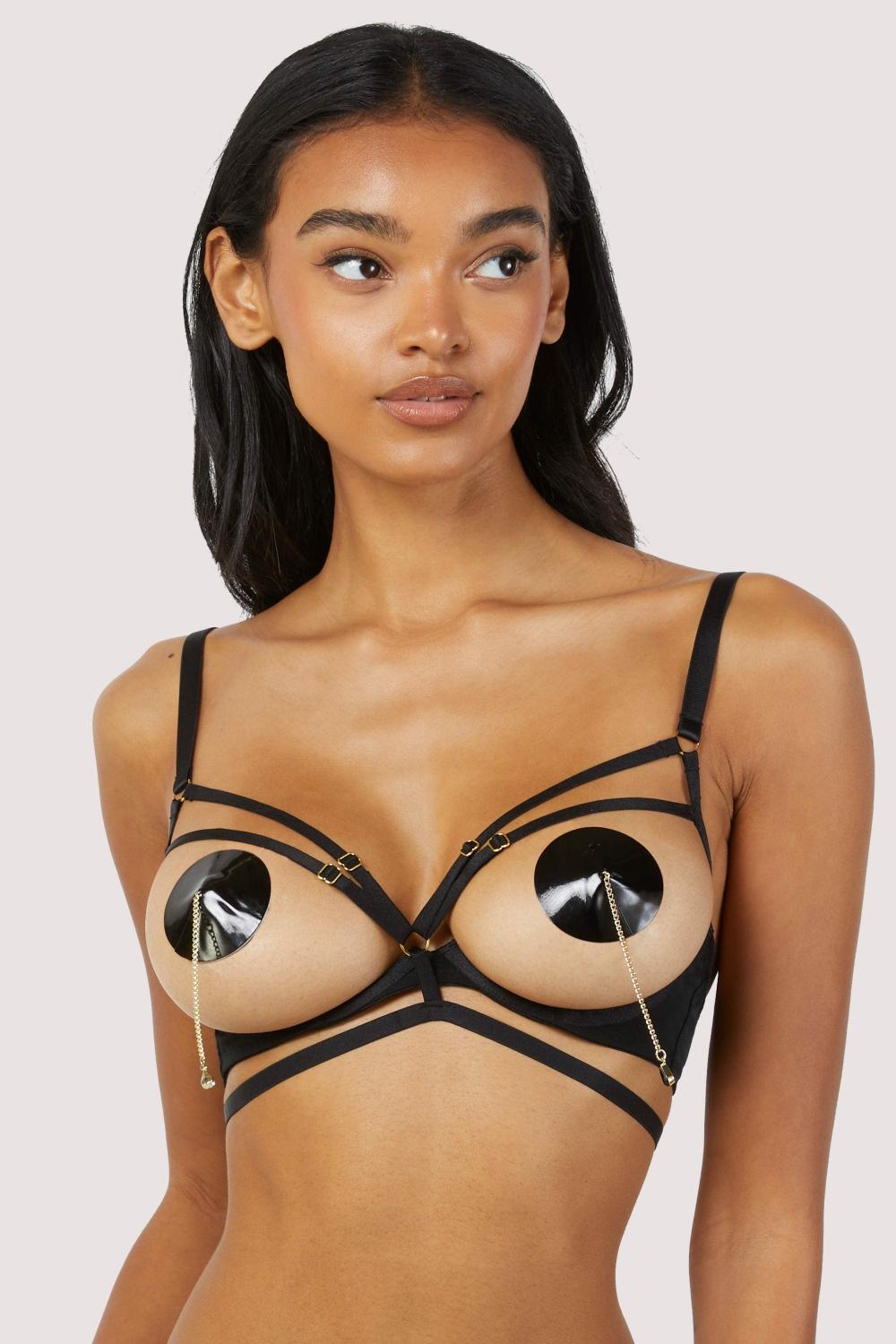 Sarah Black Open Cup Strappy Bra Bondage Bras