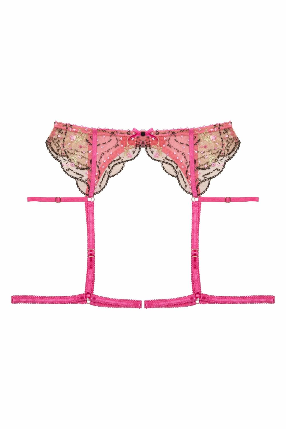 Spank Me Pink And Nude Embroidery Suspender Belt Lingerie