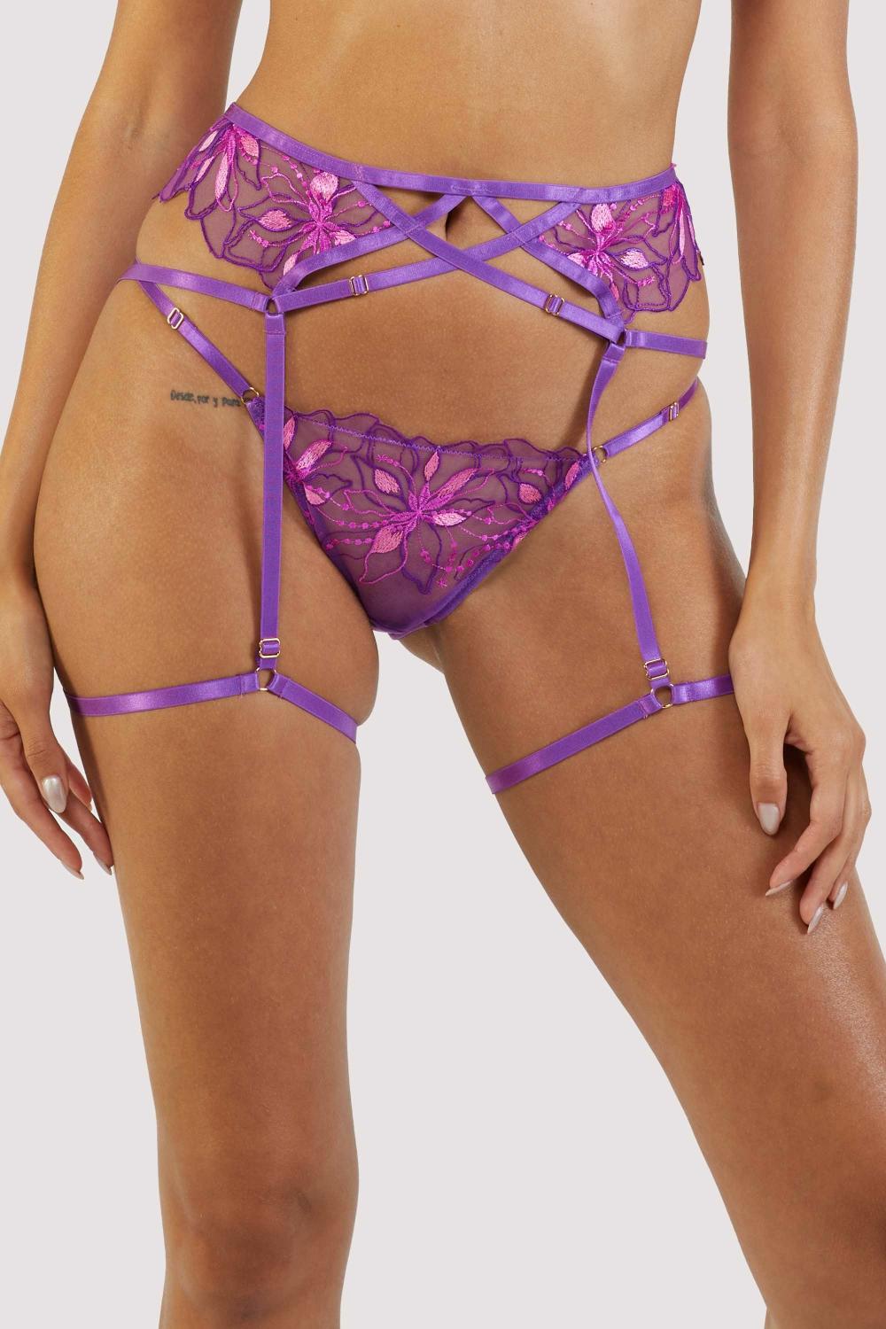 Walpole Purple Embroidered Strappy Suspender Belt Lingerie