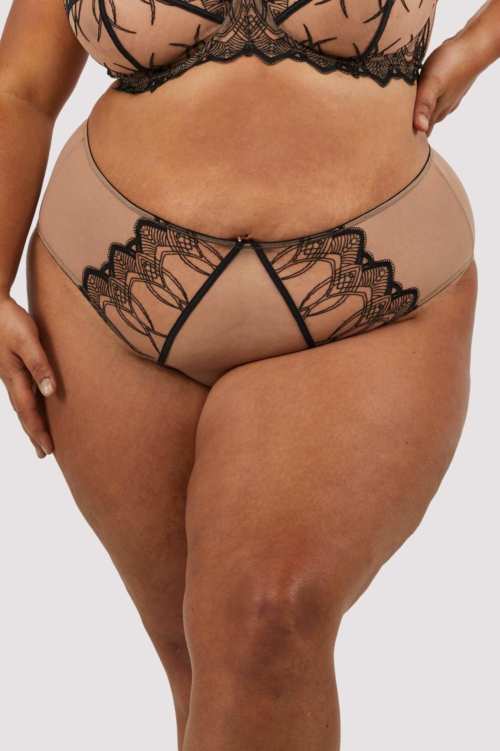 Clara Latte And Black Lace High Waisted Brief Knickers