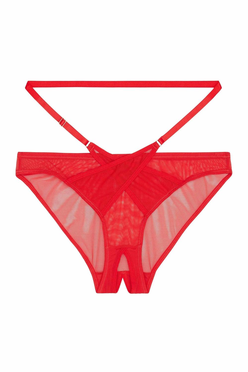 Eddie Red Crossover Wrap Crotchless Brazilian Brief Knickers