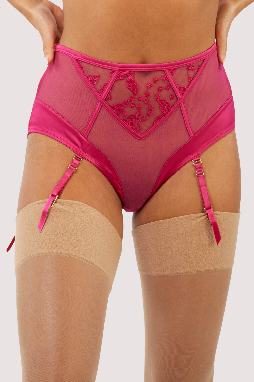 Lyra Pink Embroidered High Waisted Suspender Brief Knickers