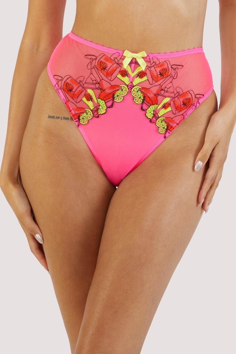 Magda Pink Neon Cocktail Embroidery High Waist Thong Knickers