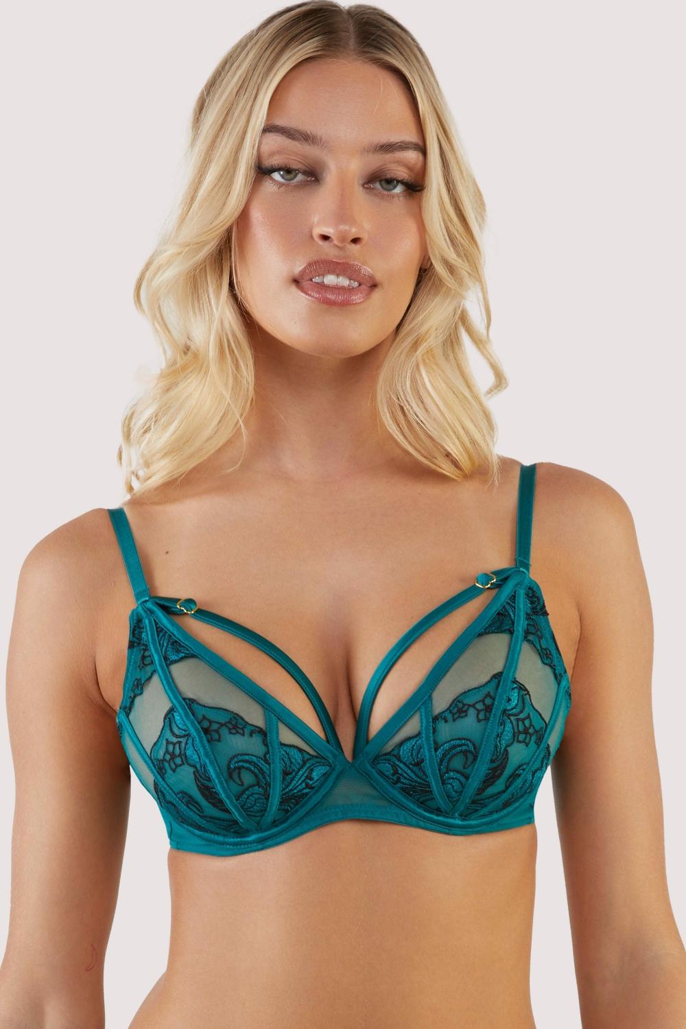 Rhiannon Teal Embroidery Plunge Bra Lingerie